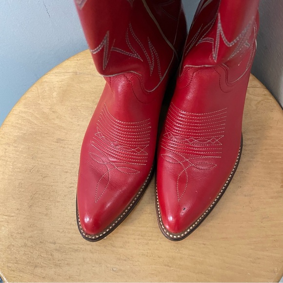Polo Ralph Lauren Selene Western Cowboy Boot Red Leather with Green Inlay Size 6 - Picture 7 of 8